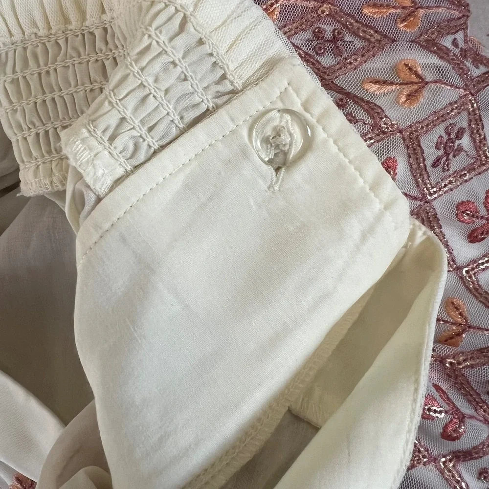 Soft Surroundings Embroidered Mesh Sequin Maxi Skirt Cream Boho 3X 5FU05